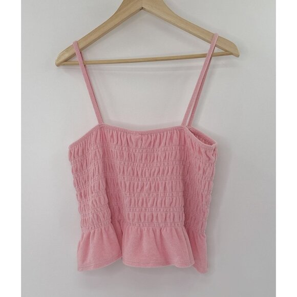 H&M Women’s Smocked Cream Terry Camisole Tube Cropped‎ Top Size L Beach Vacation - Picture 2 of 11
